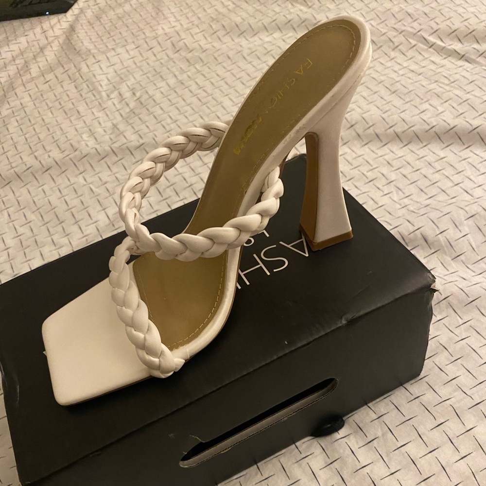 White squared heels fashion nova